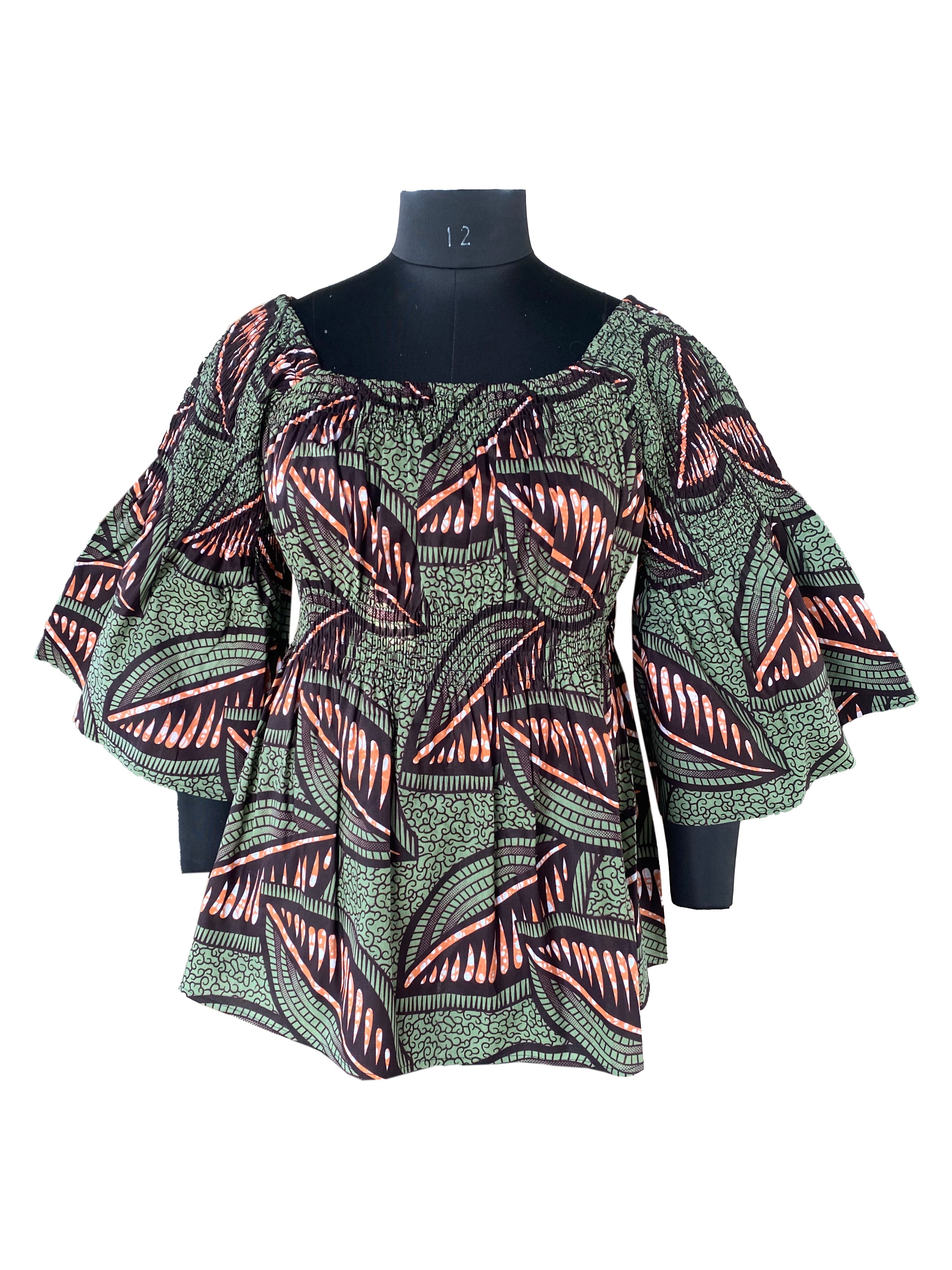 African Smocked Peplum Blouse–One Size,3/4 Sleeve,Ankara Top,Same Day Shipping
