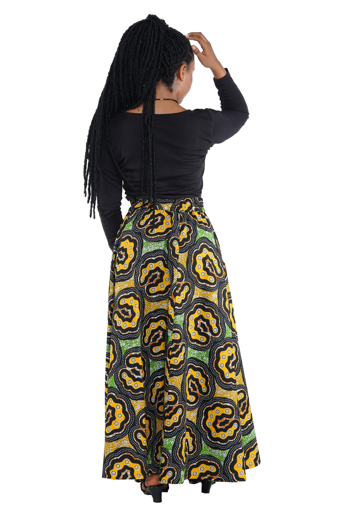 African Long Maxi Skirt 100% Cotton w/ Pockets &amp; Headwrap One Size 41” Length