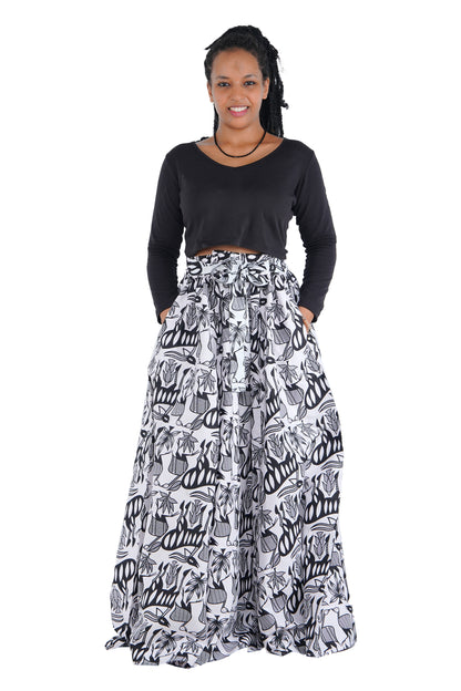 African Long Maxi Skirt 100% Cotton w/ Pockets &amp; Headwrap One Size 41” Length