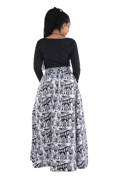 African Long Maxi Skirt 100% Cotton w/ Pockets &amp; Headwrap One Size 41” Length