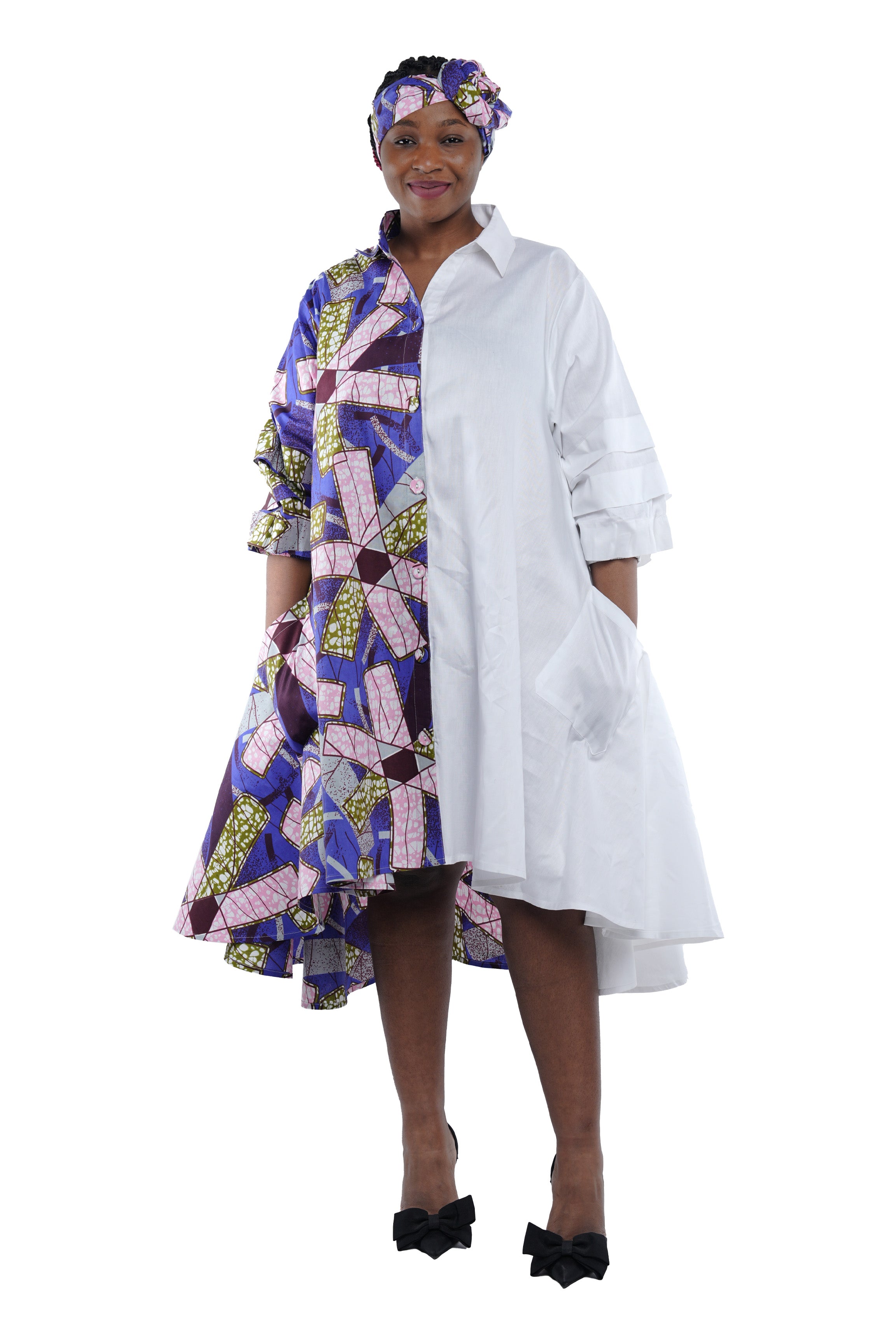 African High Low Swing Dress 100% Cotton + Headwrap | Ankara Print | One Size