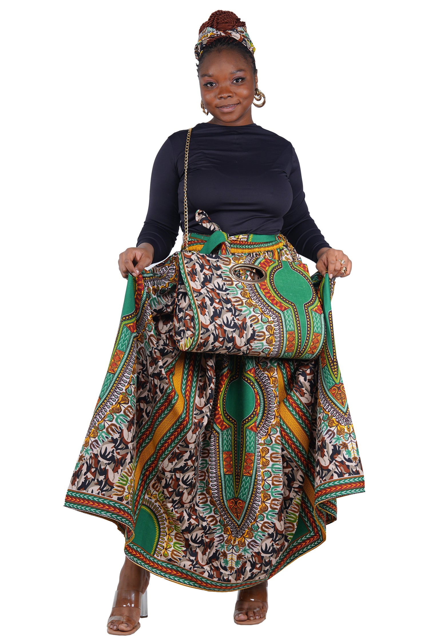 African Long Maxi Skirt With Handbag
