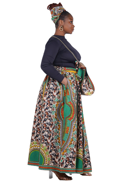 African Long Maxi Skirt With Handbag