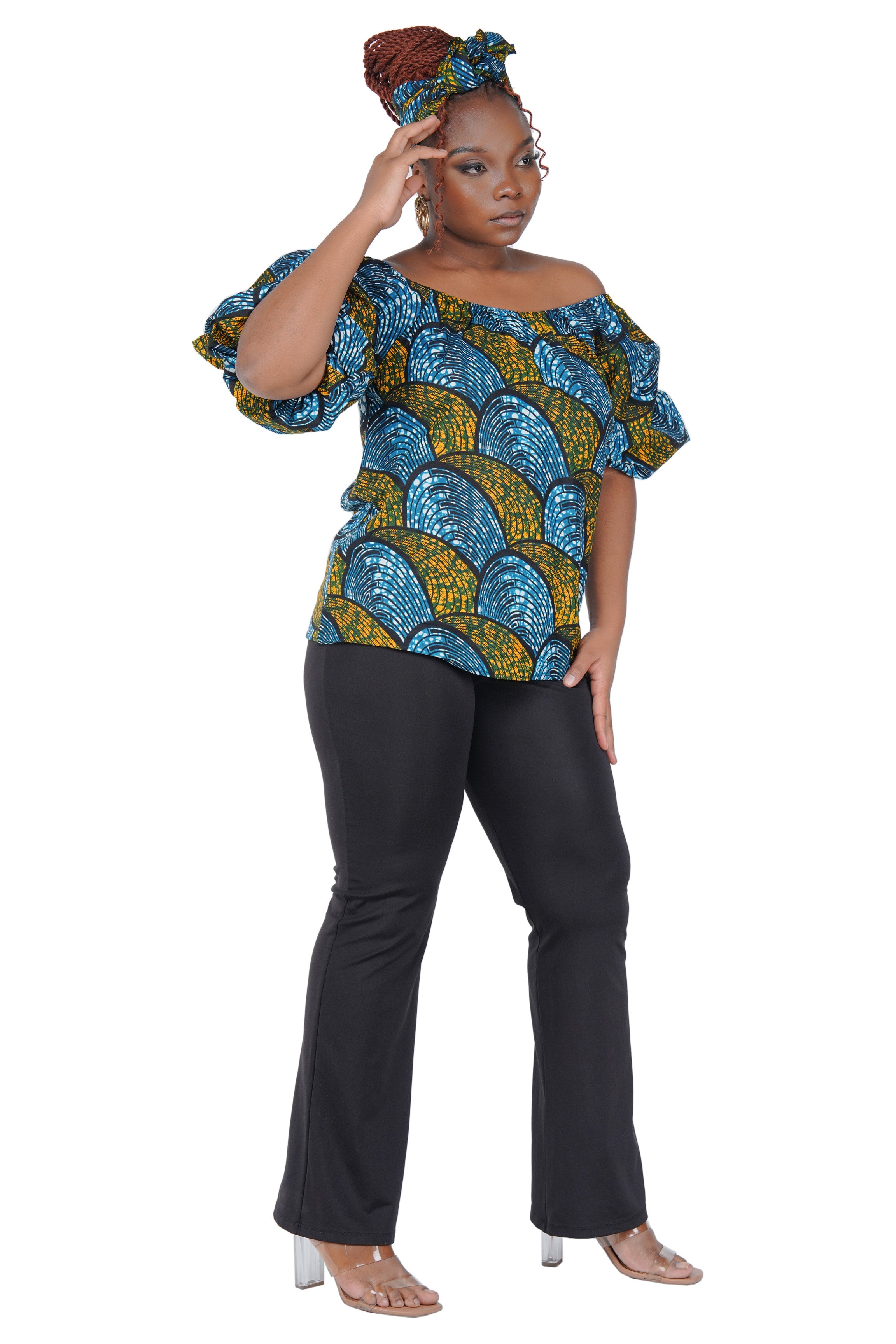 African Print Off-Shoulder Top – 100% Cotton | One Size &amp; Plus Size
