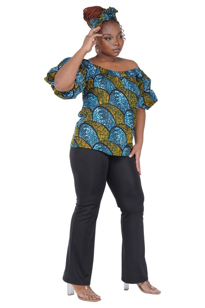 African Print Off-Shoulder Top – 100% Cotton | One Size &amp; Plus Size