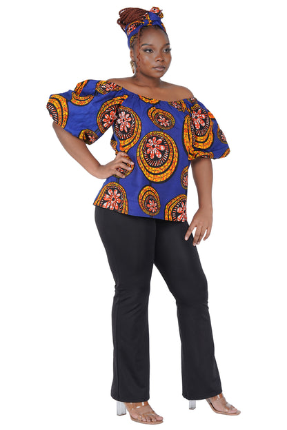 African Print Off-Shoulder Top – 100% Cotton | One Size &amp; Plus Size