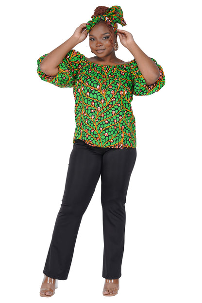 African Print Off-Shoulder Top – 100% Cotton | One Size &amp; Plus Size