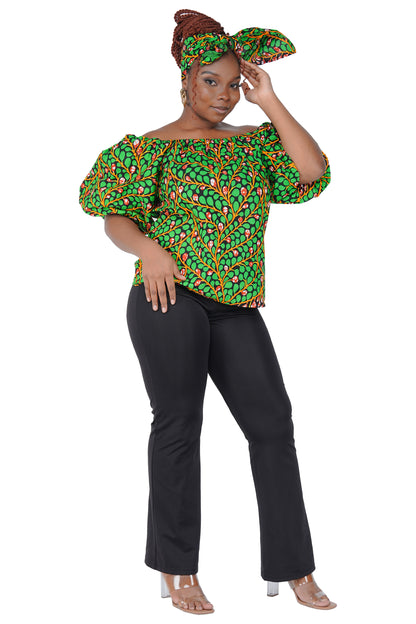 African Print Off-Shoulder Top – 100% Cotton | One Size &amp; Plus Size
