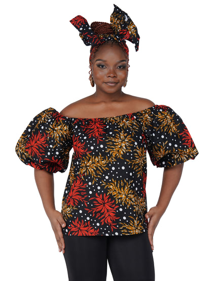 African Print Off-Shoulder Top – 100% Cotton | One Size &amp; Plus Size
