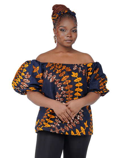 African Print Off-Shoulder Top – 100% Cotton | One Size &amp; Plus Size