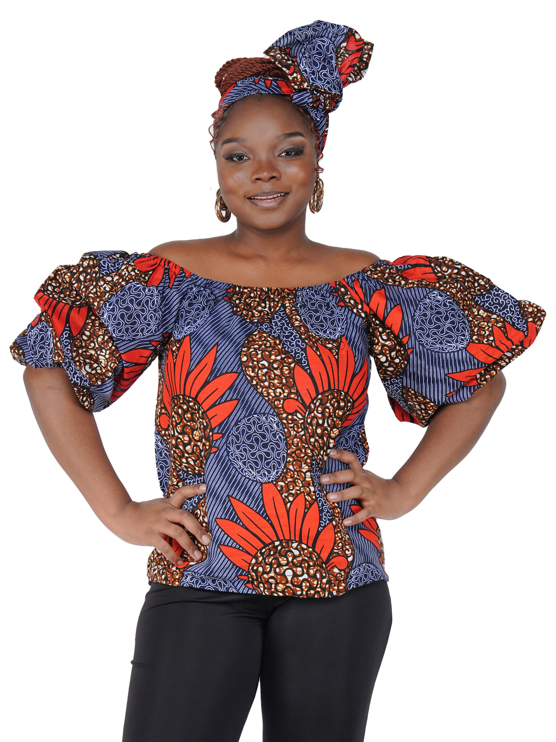 African Print Off-Shoulder Top – 100% Cotton | One Size &amp; Plus Size