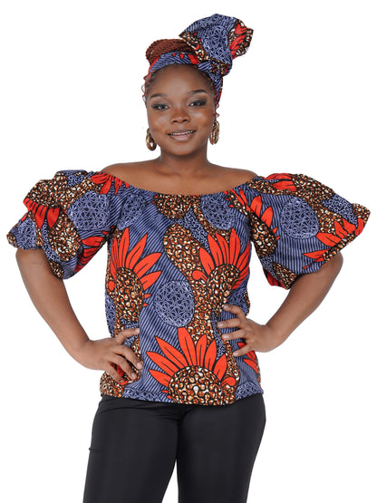 African Print Off-Shoulder Top – 100% Cotton | One Size &amp; Plus Size