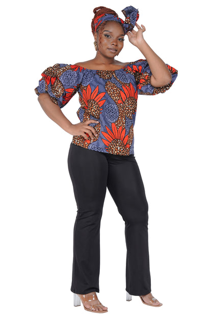 African Print Off-Shoulder Top – 100% Cotton | One Size &amp; Plus Size