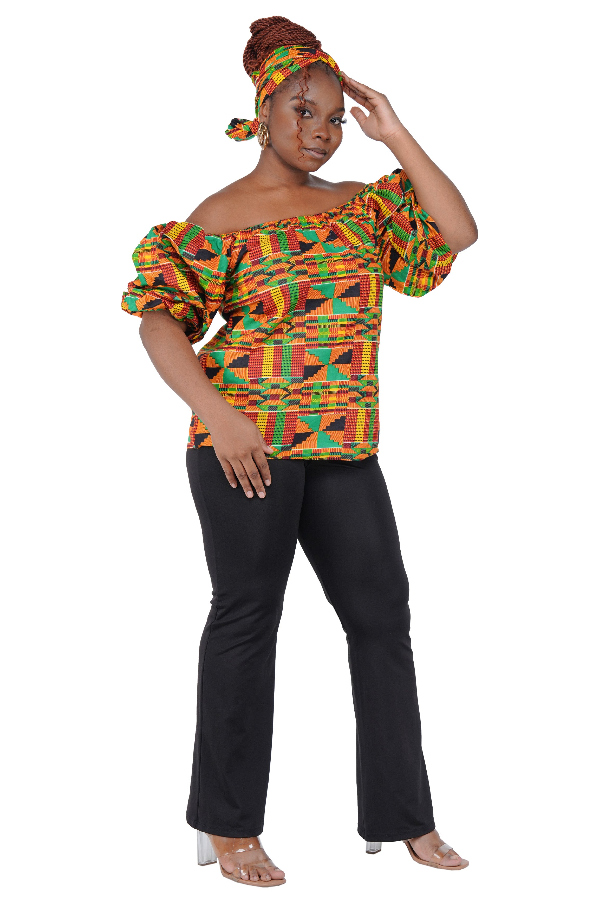 African Print Off-Shoulder Top – 100% Cotton | One Size &amp; Plus Size