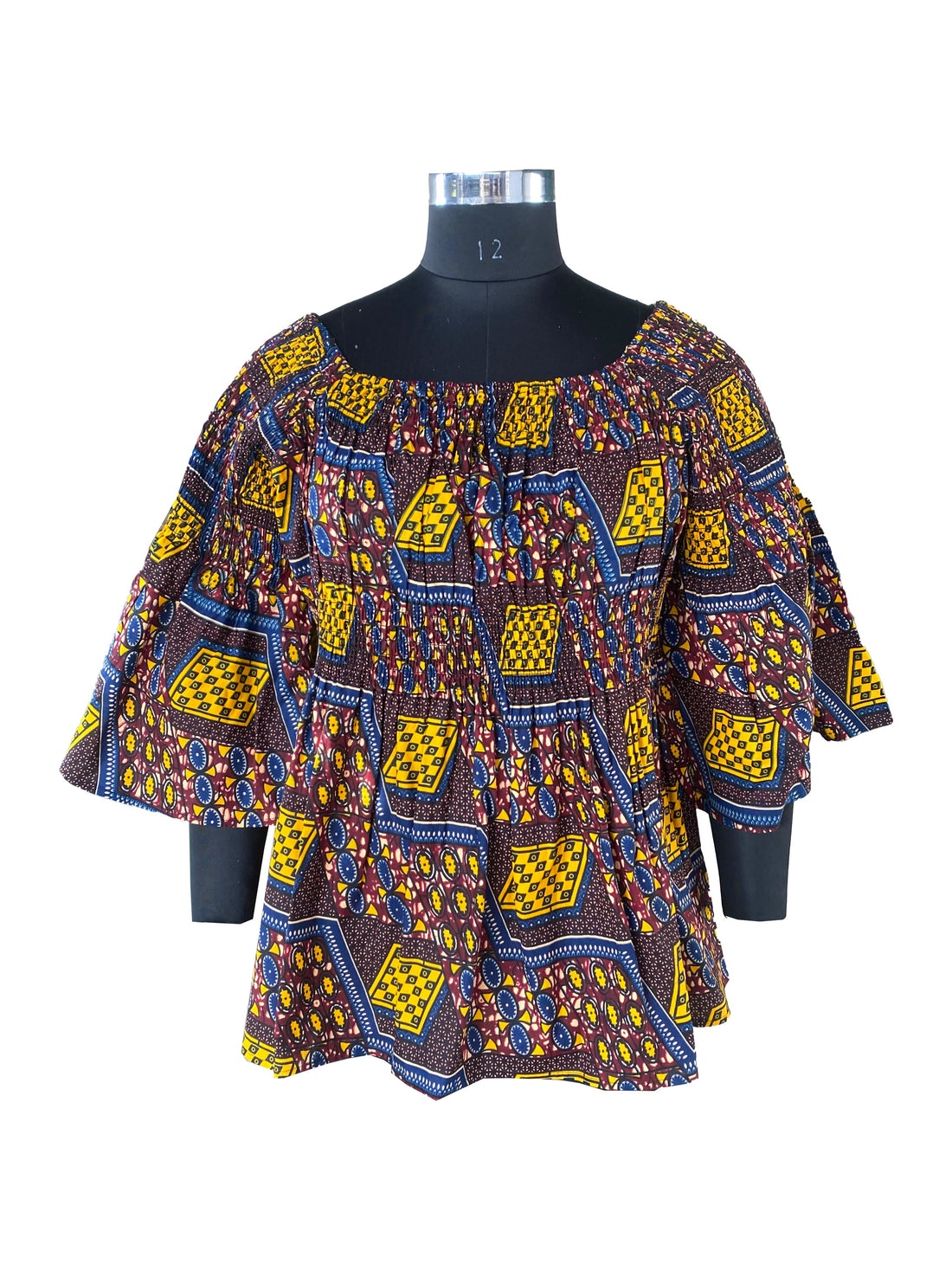 African Smocked Peplum Blouse–One Size,3/4 Sleeve,Ankara Top,Same Day Shipping