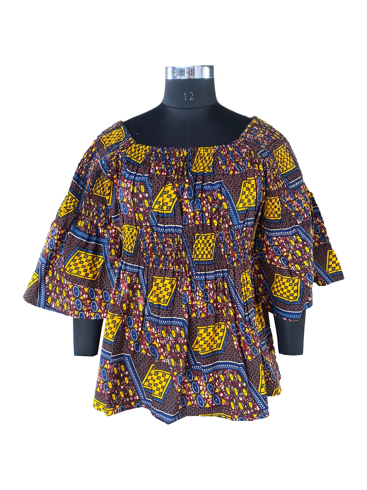 African Smocked Peplum Blouse–One Size,3/4 Sleeve,Ankara Top,Same Day Shipping