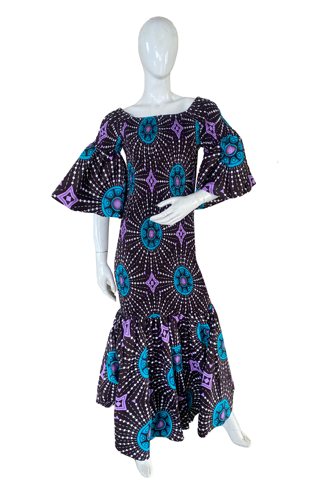 African Ankara Women Traditional Long Smocked Mermaid/Fish Tail Dress