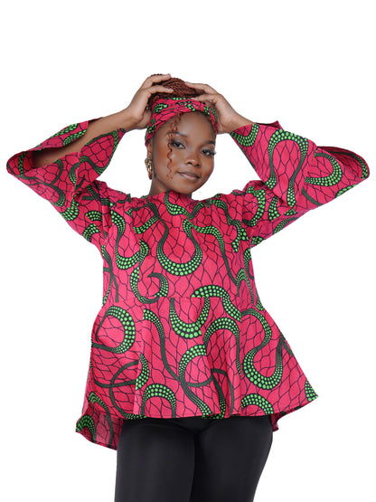 African print cotton top for women with umbrella sleeves and princess cut