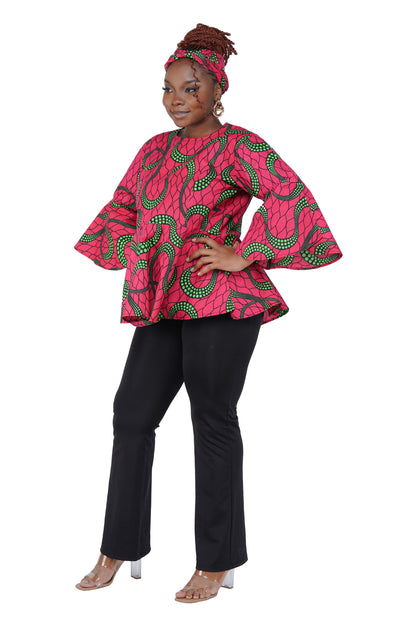 Plus size African top with matching headwrap front view