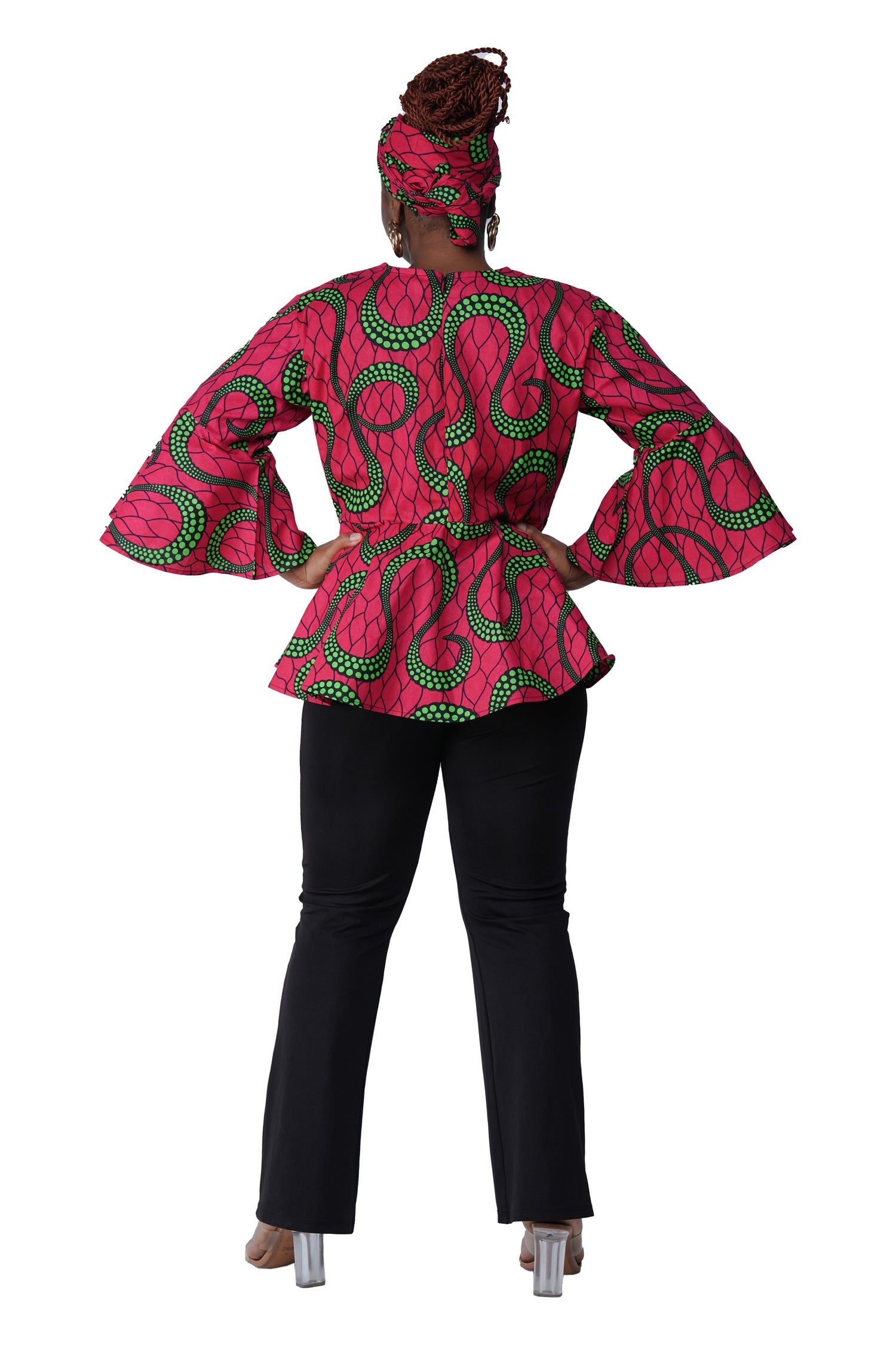 Afrocentric cotton blouse with flowing umbrella sleeves