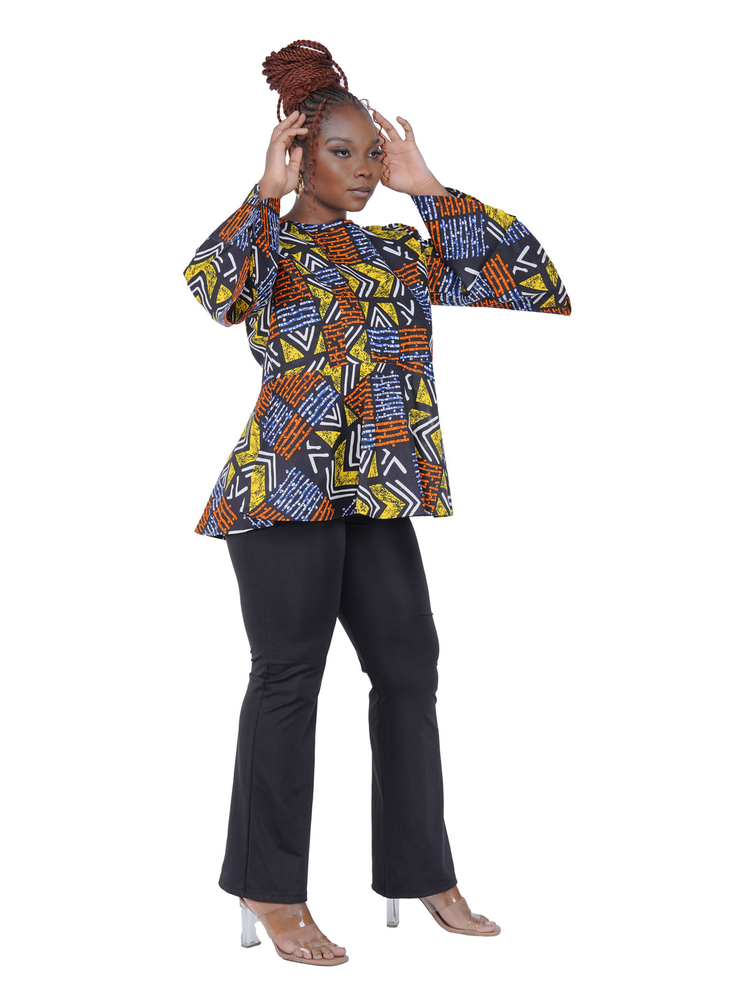 African Print Cotton Top with Umbrella Sleeves &amp; Matching Headwrap | M to 5XL
