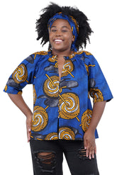 African button down shirt with frill collar front view