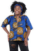 African button down shirt with frill collar front view