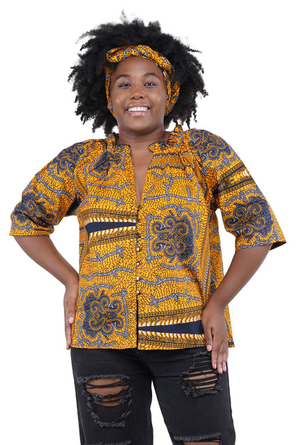 African Button Down Cotton Shirt | Frill Collar Afrocentric Top M–5XL
