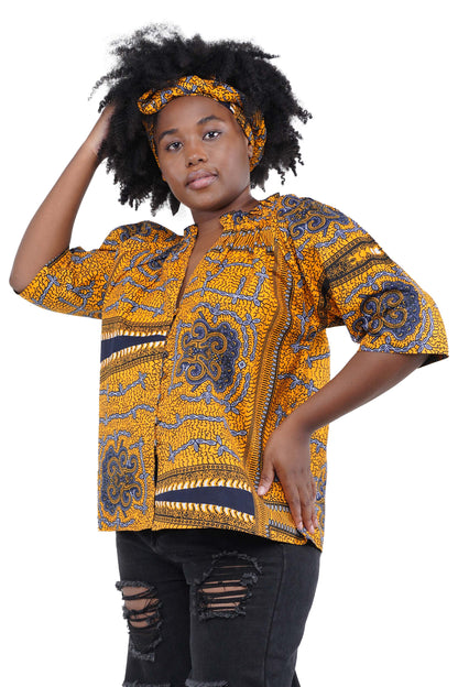 African Button Down Cotton Shirt | Frill Collar Afrocentric Top M–5XL