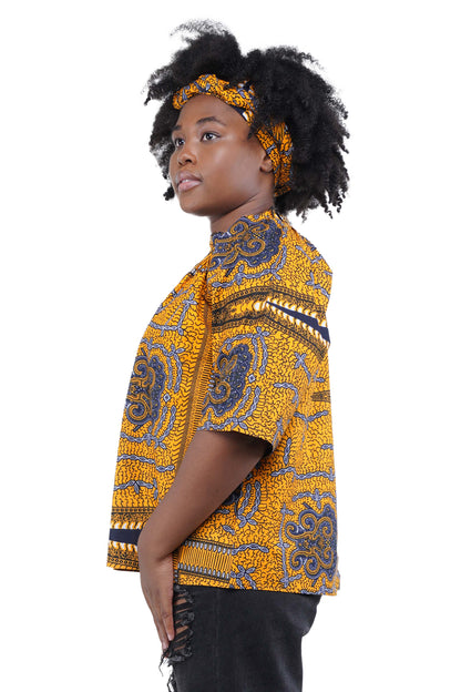 African Button Down Cotton Shirt | Frill Collar Afrocentric Top M–5XL