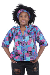 African button down shirt with frill collar front view