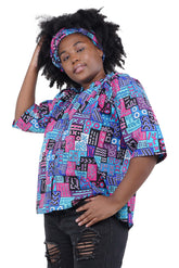 African-inspired button down top – 100% cotton detail