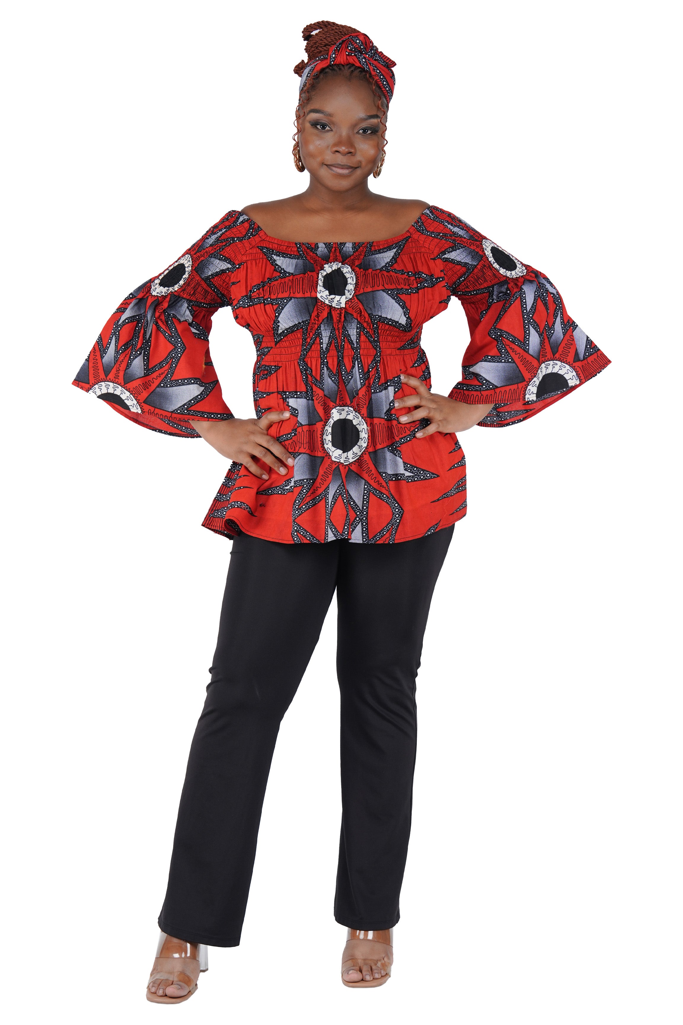 African Smocked Peplum Blouse–One Size,3/4 Sleeve,Ankara Top,Same Day Shipping