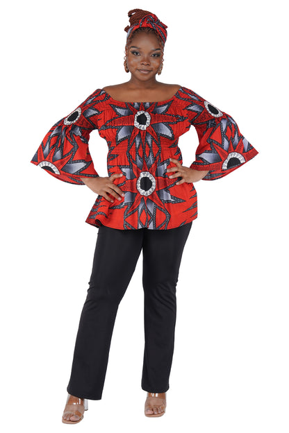 African Smocked Peplum Blouse–One Size,3/4 Sleeve,Ankara Top,Same Day Shipping