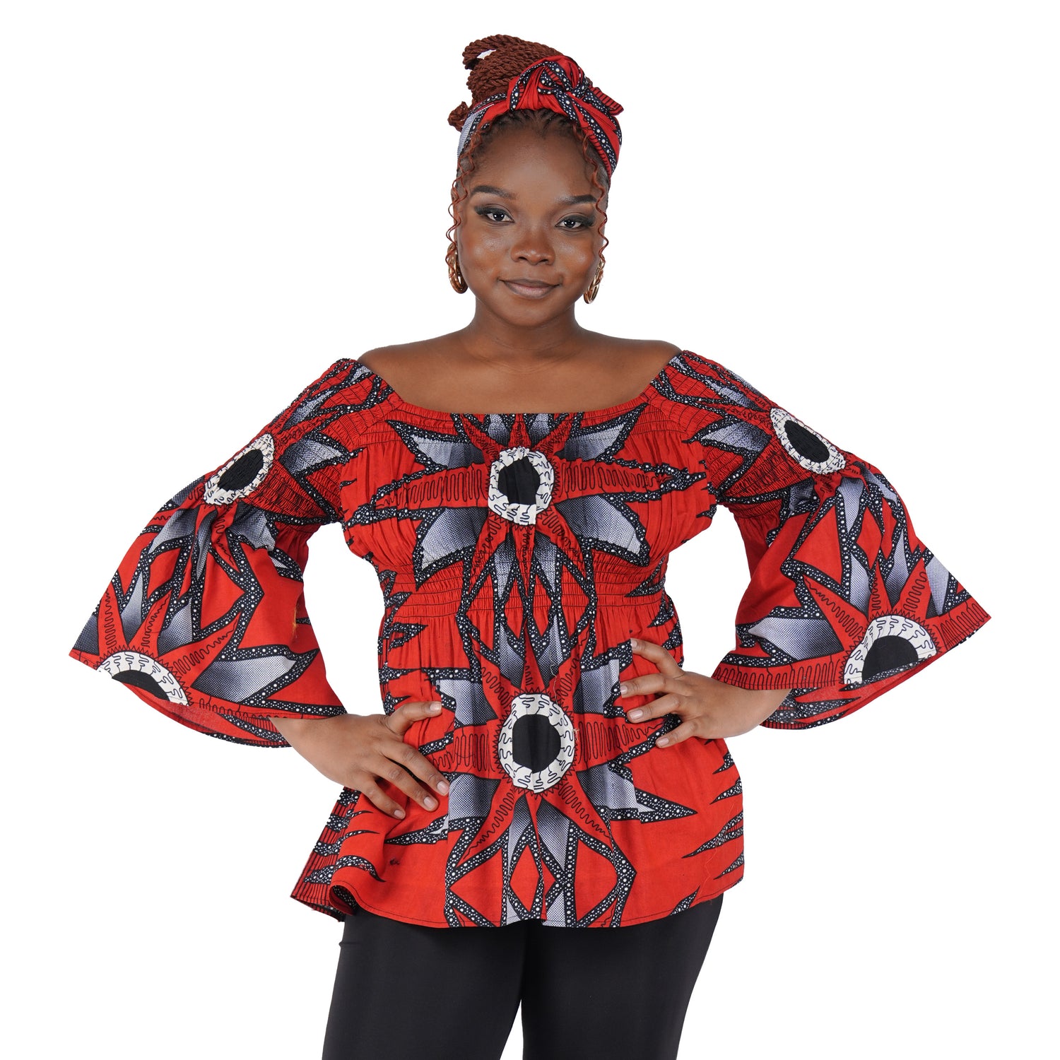 African Smocked Peplum Blouse–One Size,3/4 Sleeve,Ankara Top,Same Day Shipping