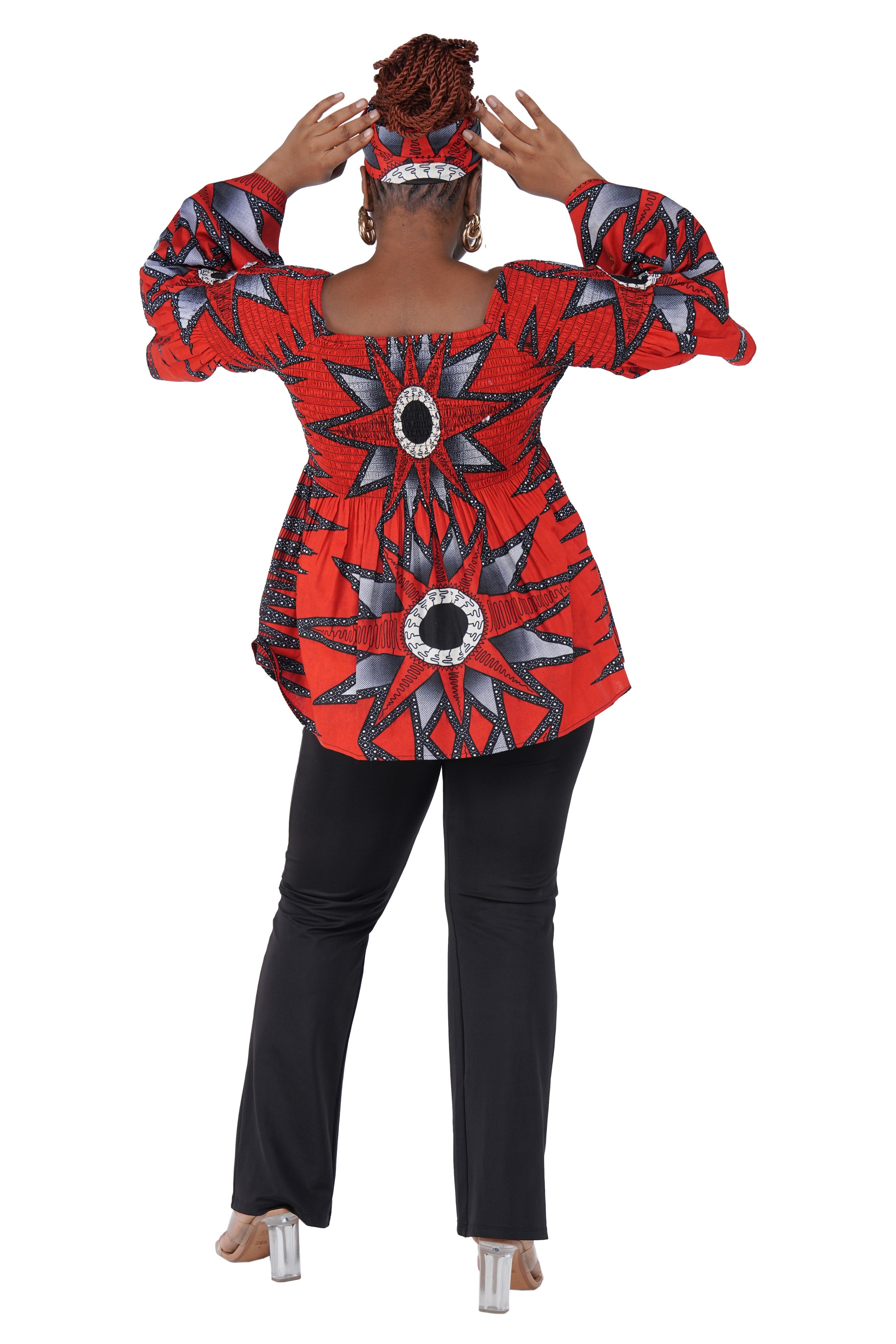 African Smocked Peplum Blouse–One Size,3/4 Sleeve,Ankara Top,Same Day Shipping