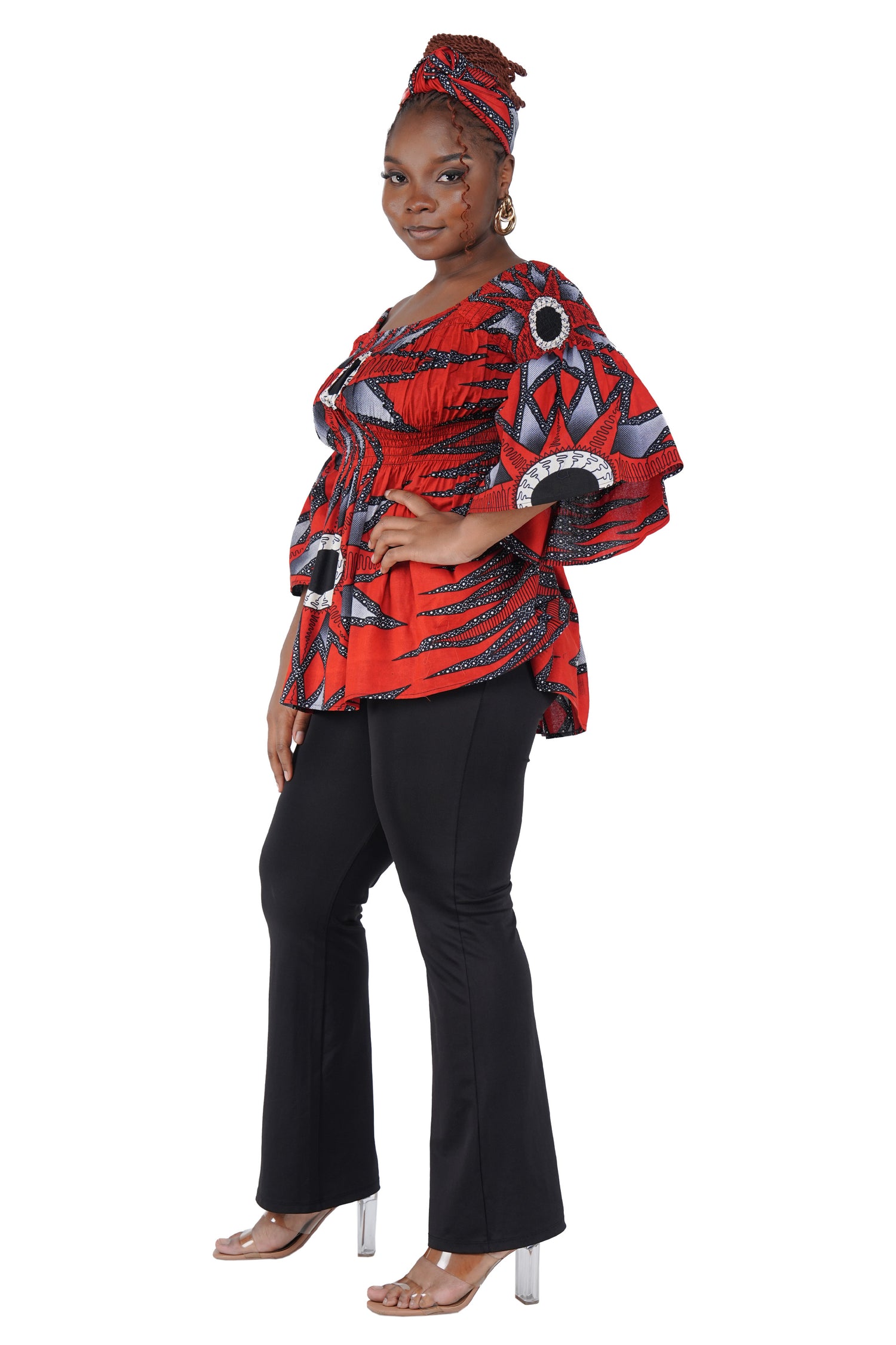 African Smocked Peplum Blouse–One Size,3/4 Sleeve,Ankara Top,Same Day Shipping