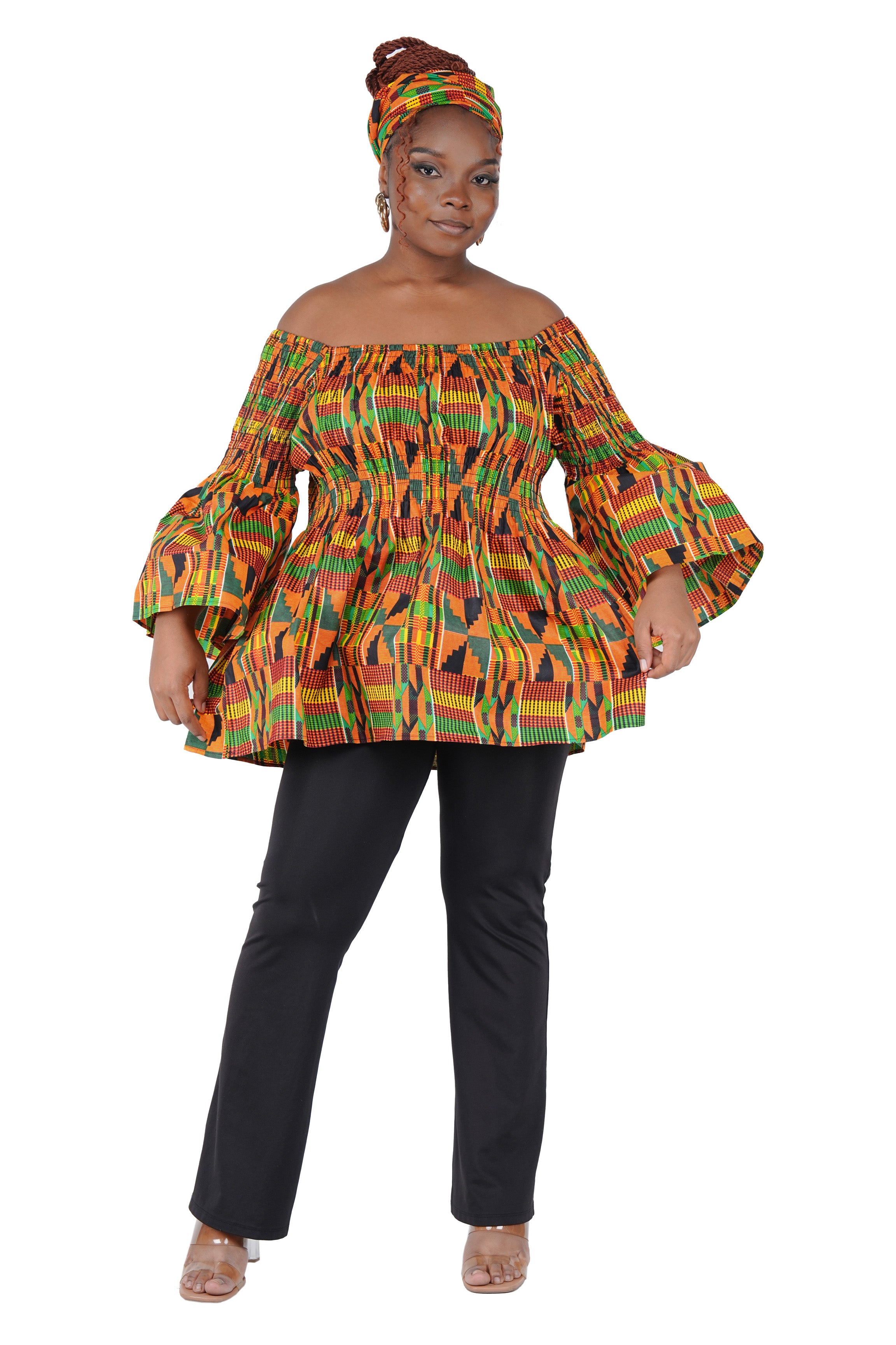 African Smocked Peplum Blouse–One Size,3/4 Sleeve,Ankara Top,Same Day Shipping