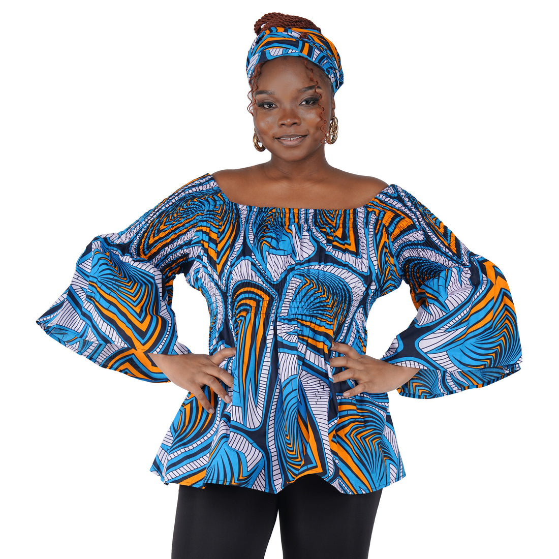 African Smocked Peplum Blouse–One Size,3/4 Sleeve,Ankara Top,Same Day Shipping