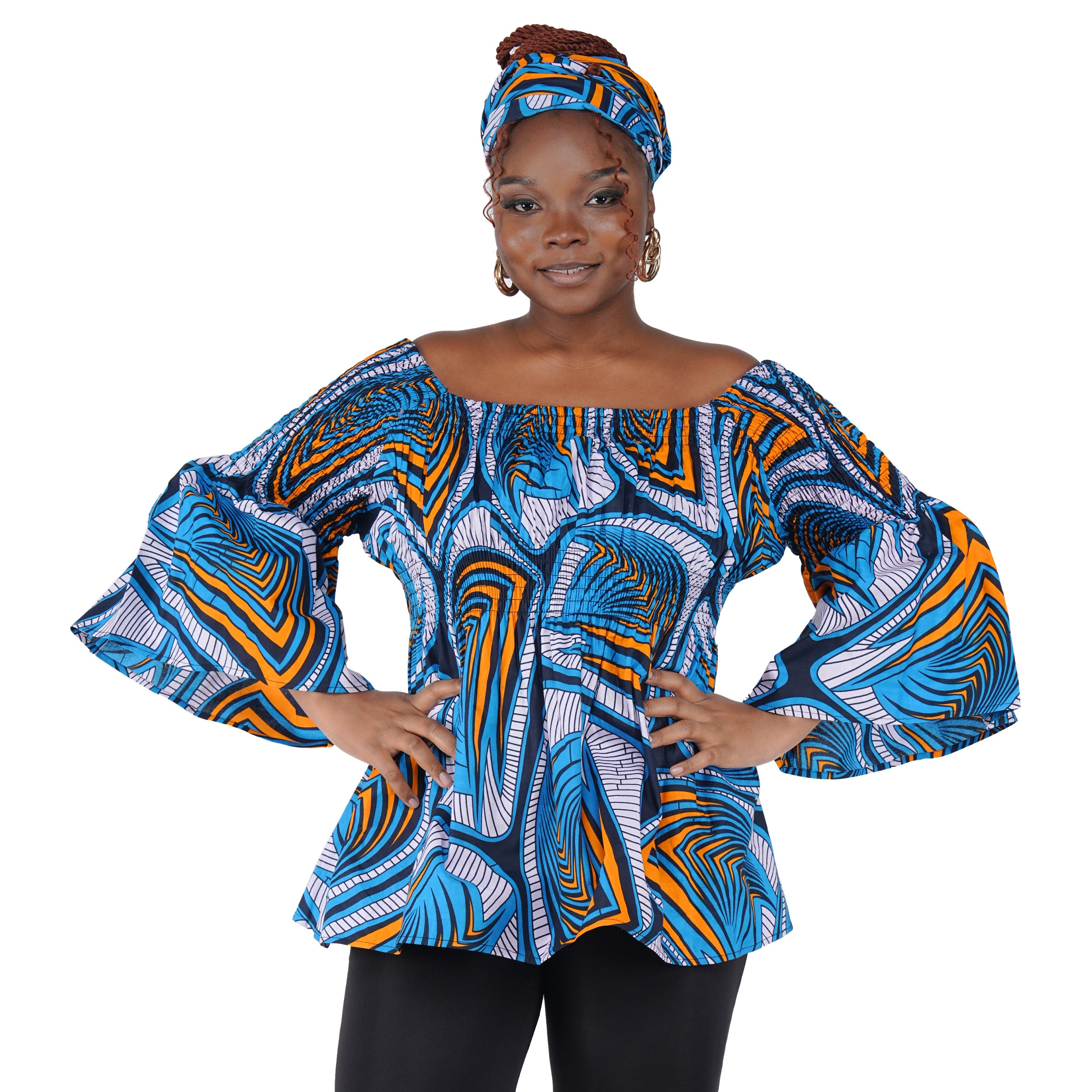 African Smocked Peplum Blouse–One Size,3/4 Sleeve,Ankara Top,Same Day Shipping