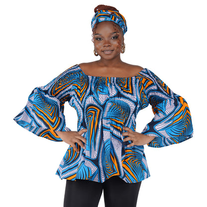 African Smocked Peplum Blouse–One Size,3/4 Sleeve,Ankara Top,Same Day Shipping
