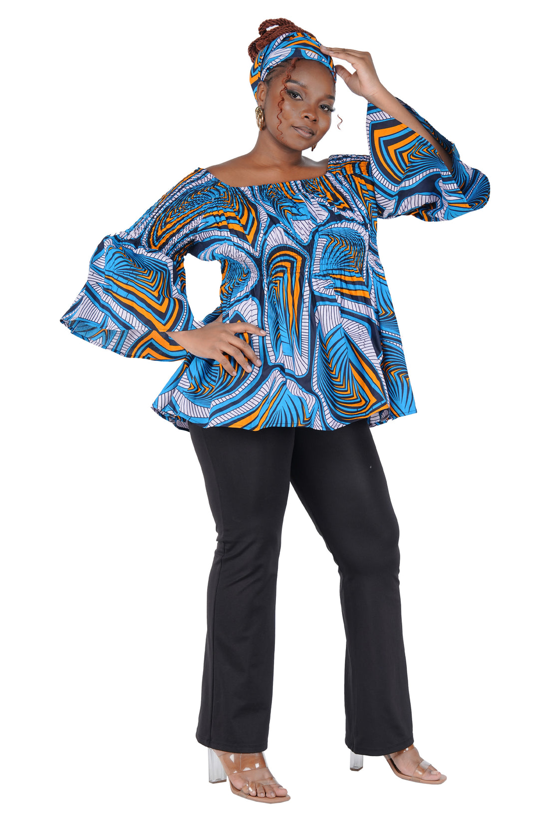 African Smocked Peplum Blouse–One Size,3/4 Sleeve,Ankara Top,Same Day Shipping