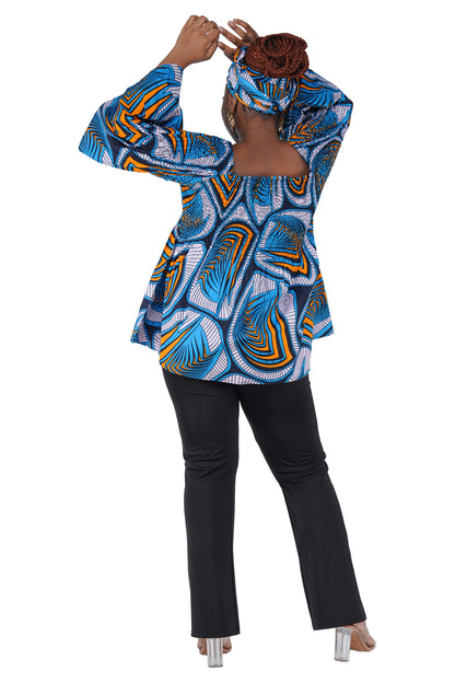 African Smocked Peplum Blouse–One Size,3/4 Sleeve,Ankara Top,Same Day Shipping