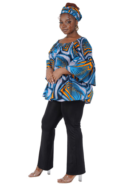 African Smocked Peplum Blouse–One Size,3/4 Sleeve,Ankara Top,Same Day Shipping