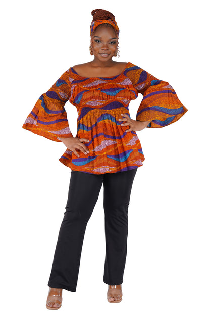 African Smocked Peplum Blouse–One Size,3/4 Sleeve,Ankara Top,Same Day Shipping