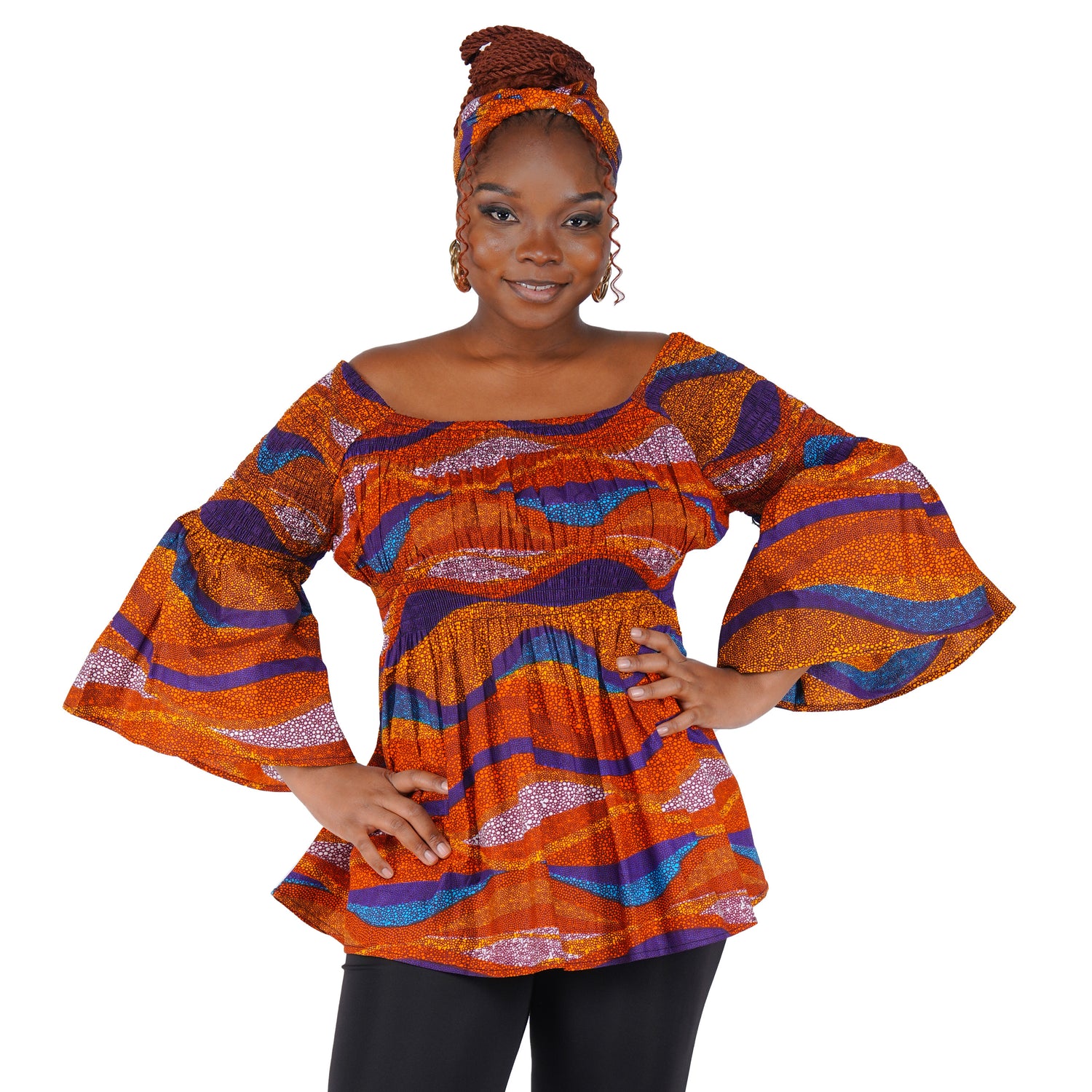 African Smocked Peplum Blouse–One Size,3/4 Sleeve,Ankara Top,Same Day Shipping