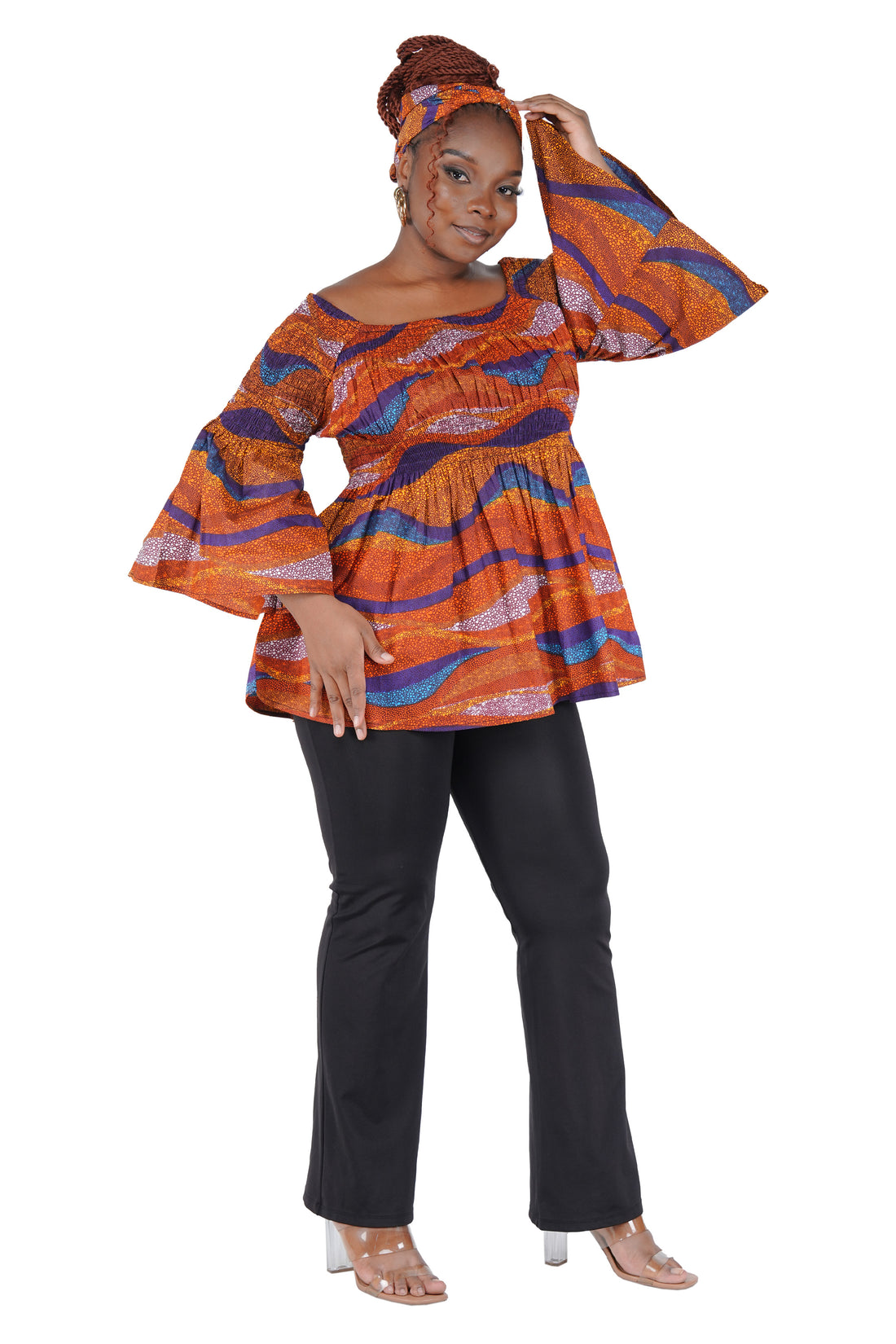 African Smocked Peplum Blouse–One Size,3/4 Sleeve,Ankara Top,Same Day Shipping