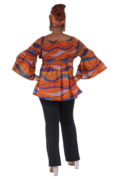African Smocked Peplum Blouse–One Size,3/4 Sleeve,Ankara Top,Same Day Shipping