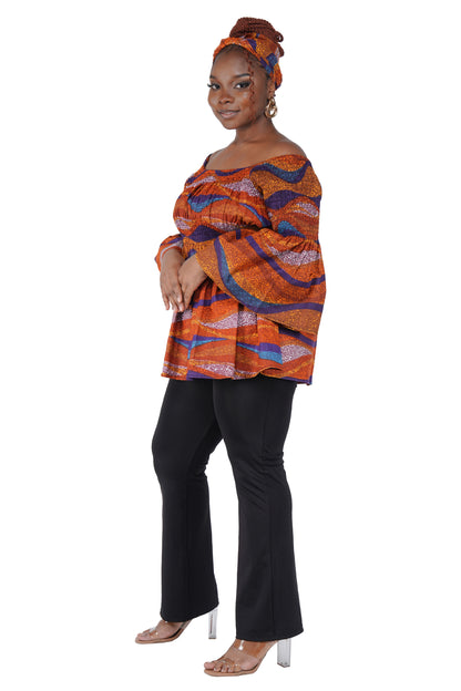 African Smocked Peplum Blouse–One Size,3/4 Sleeve,Ankara Top,Same Day Shipping