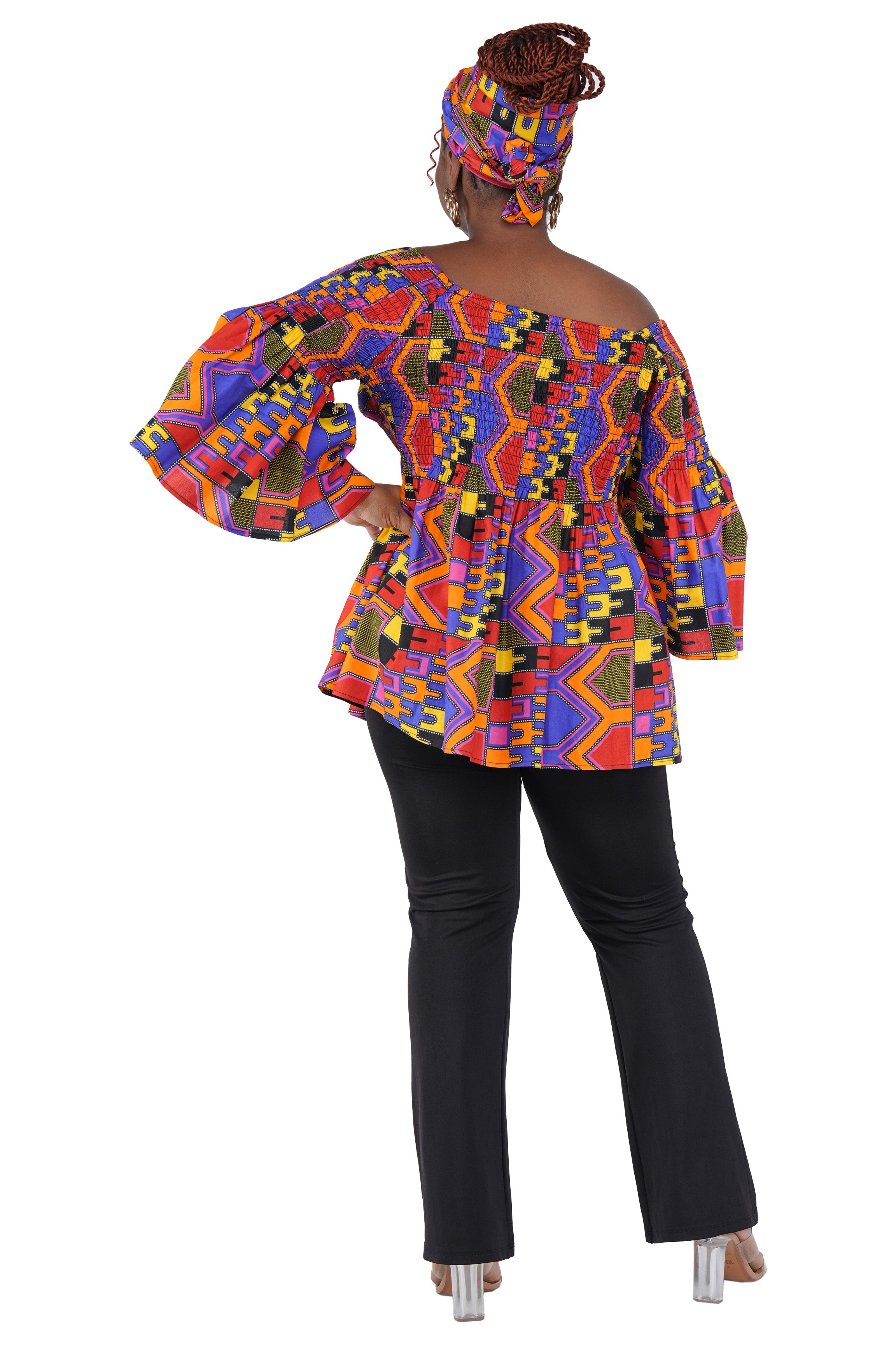 African Smocked Peplum Blouse–One Size,3/4 Sleeve,Ankara Top,Same Day Shipping